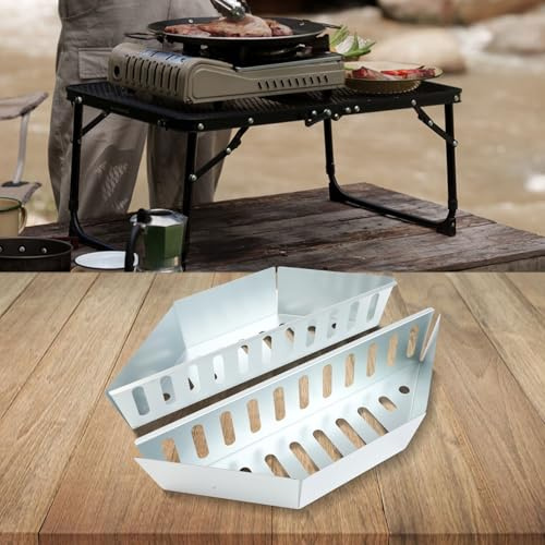 Lecreatekit Lot de 2 paniers à charbon en acier inoxydable pour barbecue bouilloire, allume-feu avec chaleur indirecte pour saisir les steaks, accessoires de cuisine en plein air