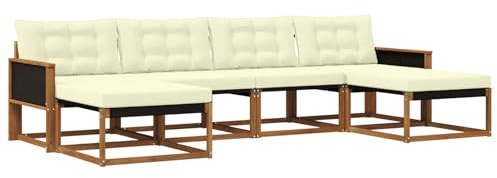 vidaXL Outdoor-Sofagarnitur mit Kissen 6 pcs Natur und Creme, Garten, modernes Outdoor-Sofa, Sitzgruppe für den Patio, Terrassenmöbel für entspanntes Chillen