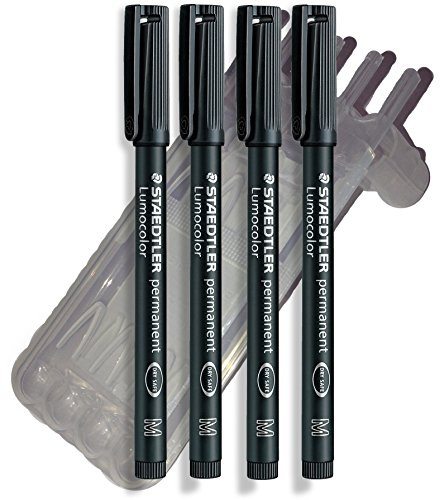 Staedtler Feinschreiber Universalstift Folienstift | Lumocolor permanent, Staedtler Box (4er Pack M Spitze, Schwarz)