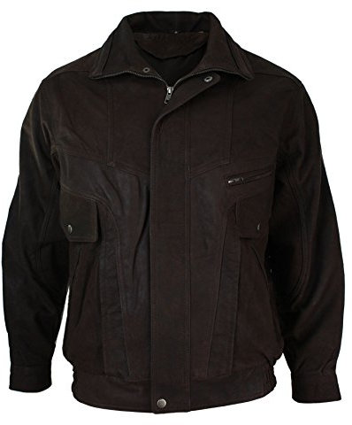 Mens Classic Bomber Black Nubuck Washed Brown Real Leather Jacket