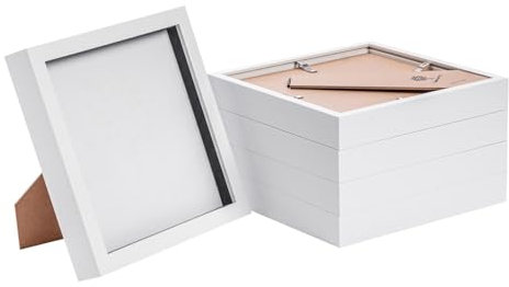 Nicola Spring 3D Shadow Box Photo Frames - 8 x 8 (20 x 20cm) - Pack of 5 - White 3D Photo Frame Box Picture Frame Square Display Case for Crafts, Keepsakes, Wedding, Graduation