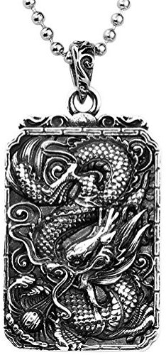 HIJONES Homme Acier Inoxydable Vintage Dragon Chinois Chien Tag Pendentif Collier Chaîne 24 Pouces