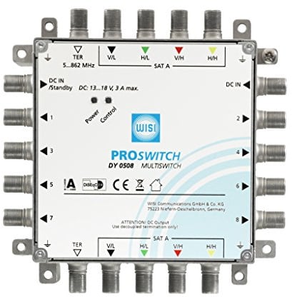 WISI 73621 DY 0508 PROSWITCH Multischalter 5 in 8 Kaskade/Stand Alone, Passiv weiß/blau