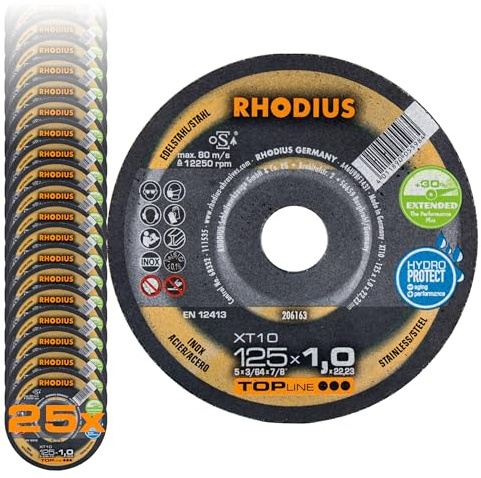 RHODIUS extra dünne INOX Trennscheiben Metall XT10 EXTENDED Made in Germany Ø 125 mm für Winkelschleifer Metalltrennscheibe 25 Stück