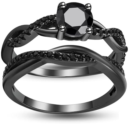 Ginger Lyne Collection Queena Bridal Wedding Ring Set for Women Rose Gold Over Sterling Silver Twist Vine Setting with 1 Carat Cubic Zirconia Engagement and Band Jewelry Black