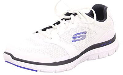 Skechers Herren Flex Advantage 4.0 Sneaker, White Leather Mesh Black Pu Trim, 45 EU