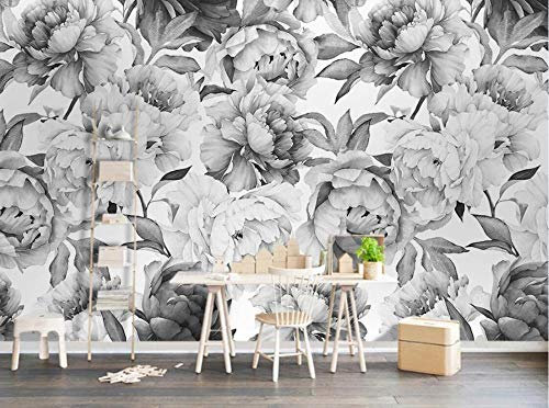 LIWALLPAPER Papier Peint Panoramique Peinture Murale Interieur Résumé De Fleur De Pivoine Noir Et Blanc Tapisserie Murales Papier Peint 3D Salon Chambre Décoration 150cmX105cm