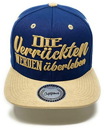 Outfitfabrik ❤️ Snapback Cap Die Verrückten Werden überleben in dunkelblau, Schirm in beigefarbener Alcatara-Optik, 3D-Stick (Lifestyle, Statement) für Männer und Frauen, verstellbar