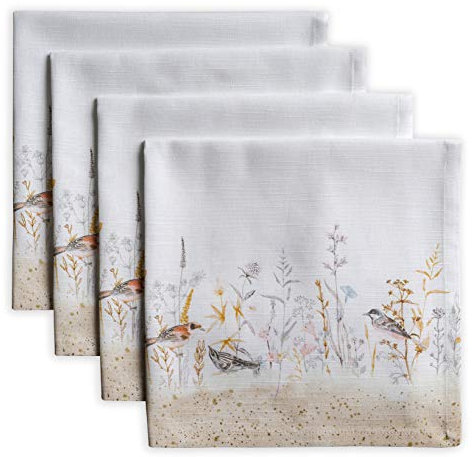 Maison d' Hermine Stoffservietten 100% Baumwolle (45cm x 45cm) Dekorative waschbare Servietten Ostern Tischservietten für Essen, Küche, Camping, Meadow Florals - Beige - Frühling/Sommer (4er Set)