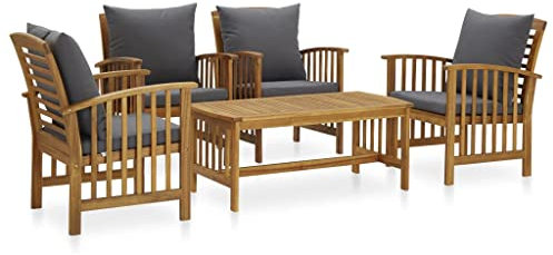 vidaXL Akazienholz Massiv Gartenmöbel 5-TLG. mit Auflagen Lounge Stuhl Tisch Gartenset Sitzmöbel Sitzgruppe Beistelltisch Gartenstuhl Gartengarnitur