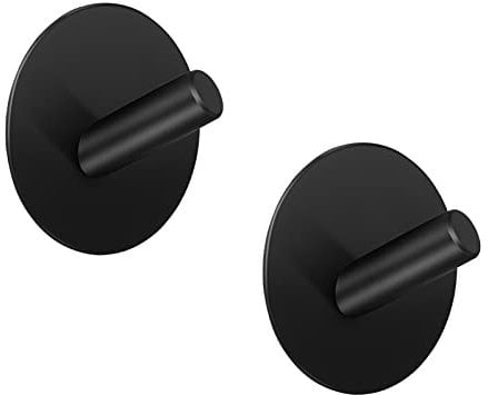 LJLink Wall Hooks 2 Pack Round Hooks Without Drilling Self Adhesive for Bathroom Kitchen Bedroom Office, Matte Black