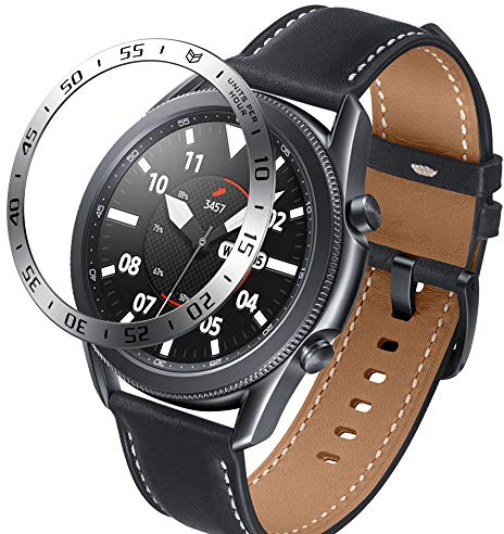 AISPORTS Lünetten Styling Kompatibel mit Samsung Galaxy Watch 3 45mm Lünettenring Selbstklebende Anti Kratzer Schutz Edelstahl Metall Lünette Schleife Zifferblatt Schutzhülle für Galaxy Watch 3 45mm
