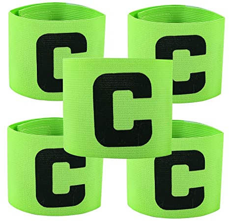 5 Pieces Elastic Football Soccer Captain Armband Adjustable Outdoor Football Player Bands for Youth Adult (Green)