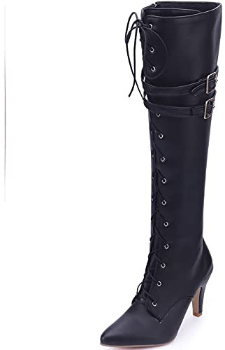 Cocey Botas altas con cremallera y cordones para mujer, Negro , 34 EU