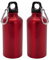 TIENDA EURASIA® Pack de 2 Botellas de Agua en Aluminio de 400 ml, con Tapón de Seguridad y Mosqueton Metalico de Transporte, Cantimplora para Camping, Gimnasio, Trabajo, Color Rojo