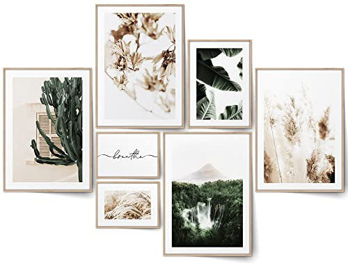BLCKART Botanic Green Beige Poster Set Beidseitig Bedruckt Schlafzimmer Deko Bilder Natur Boho Wanddeko Schlafzimmer Bilderwand Collage