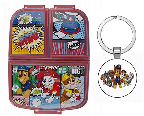 OM SUPPLIES Paw Patrol - Lonchera reutilizable con 3 compartimentos múltiples para niños, escuela, incluye llavero de la Patrulla Canina