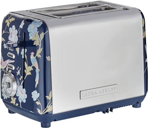 VQ Laura Ashley Tostapane Vintage 2 Fette - Riscaldamento Regolabili, Scongelamento e Modalità di Riscaldamento. Acciaio Inossidabile Tosta Pane con Croissant Scaffale Riscaldante - Elveden Marine