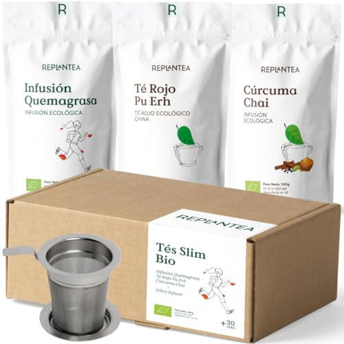 TES SLIM REPLANTEA® +30 Días con Filtro Infusor | Infusión Slim + Té Rojo Pu Erh + Cúrcuma Chai | Tés Orgánicos sin Azúcar