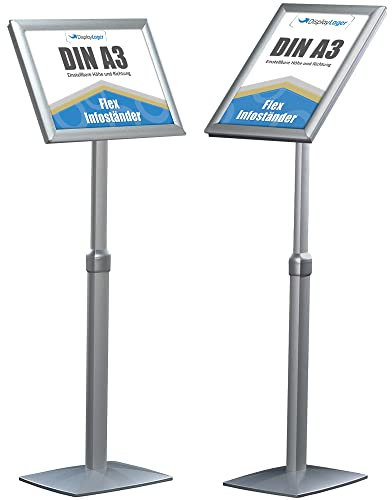 DisplayLager - Infoständer, Höhenverstellbar, Sehr Robustes Design. Für Quer/Hochformat Einsatz (A3)