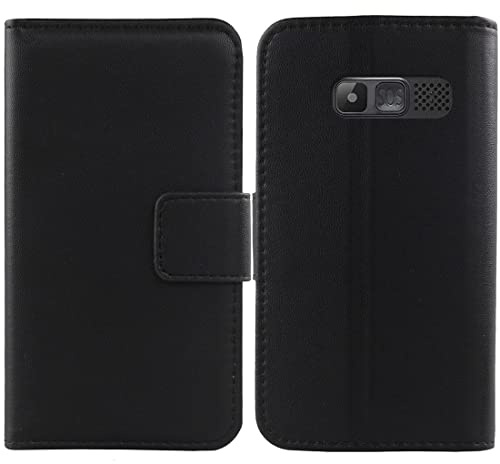 Cuson Nero Vera Real Pelle Case per Brondi Amico Chic 2.4 Custodia Caso Premium Leather Cover Flip Guscio Protettiva Copertina Portafoglio Magnetico Anti Urto e Anti Graffi