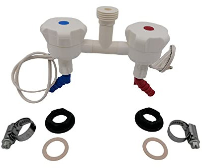 CR-MOESANCO® Kit robinet NOVO blanc mélangeur avec double entrée et 2 colliers de serrage avec sortie à roche douche 1/2 pour caravane, camping-car, camping ou bateau (blanc)