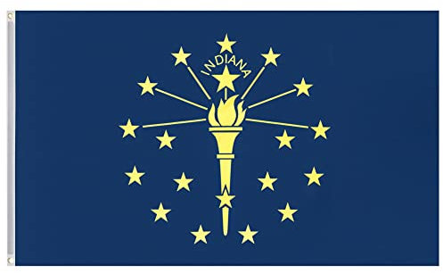 MUWO Flagge America Edition 90 x 150 cm, doppelseitige Gartenflagge, wetterfeste Fanflagge, Fußballflagge Polyester der 50 Vereinigten Staaten, USA-Bundesstaaten mit Ösen (Indiana)