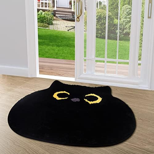 NIGOWAYS Badezimmerteppich, weicher Katzenteppich, niedliche schwarze Katze, Badematte für Badezimmer, Schlafzimmer, rutschfester Teppich, Badteppiche für Heimdekoration, Einweihungsfeier (78,9 x 71,1