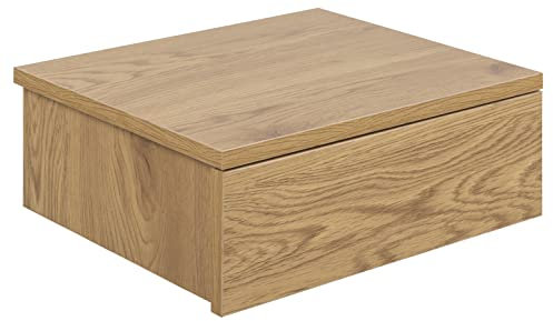 AC Design Furniture Asta Rustikaler Quadratischer Nachttisch mit 1 Schublade in Wildeicheoptik, zur Wandmontage, Minimalistisches Design, Organisation des Schlafzimmers, B: 37 x H: 13 x T: 32 cm