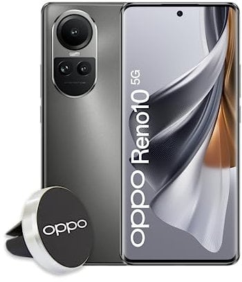 OPPO RENO10 Smartphone 5G, AI Tripla fotocamera 64+32+8MP, Selfie 32MP, Display 6.7 120HZ AMOLED, 5000 mAh, RAM 8GB (Esp. fino 16GB) + ROM 256GB, Supporto Auto [Versione Italia], Colore Silvery Grey