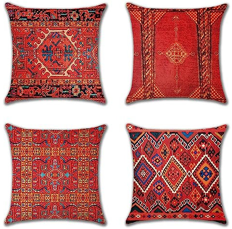 Ohok 4er Set Dekorativ Herbst Kissenbezug mit Motiv 45x45 cm, Polyester Leinen Zierkissenbezüge, Deko Sofakissen Couchkissen Kissenhülle Set für Schlafzimmer Wohnzimmer Sofa Couch Auto (Exotisch A)