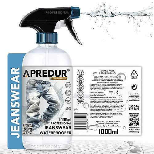 APREDUR 1L Jeans WEAR Waterproofer für synthetische und Baumwollstoffe wie Denim Jeansjacke Hose Latzhose Overall Lösemittel und PFC-Frei