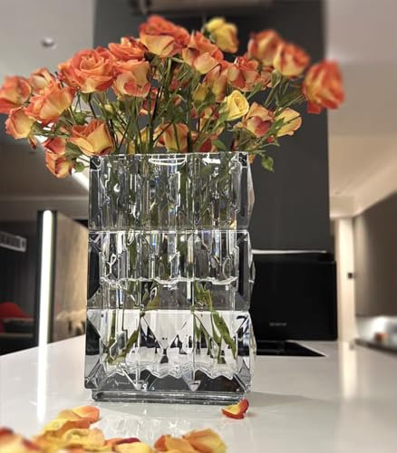 Glass Vase for Flowers - Crystal Clear Book Large Flower Vases for Decorations, Modern Personalised Ornaments for Living Room Dining Bedroom Home Decor Accessories, Birthday Gifts for Women
