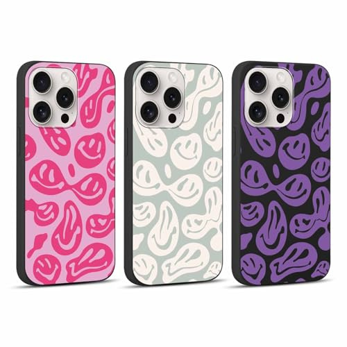 RUMDEY Trippy Smile Schutzhülle für iPhone 15 Pro, 15,5 cm (6,1 Zoll), lustiges Gesicht, ästhetisches Design, weiches Silikon, dünn, TPU, stoßfest, für Damen und Mädchen, 3 Stück
