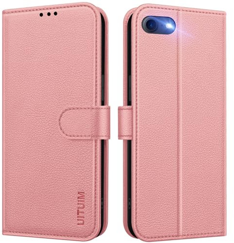 UITUIM Cover per iPhone SE 2022 / iPhone SE 2020 / iPhone 8/iPhone 7/iPhone 6S/iPhone 6 Cover Custodia a Libro Portafoglio in Pelle con Porta Carte Magnetica Cover Telefono Flip Case Custodia,Rosa