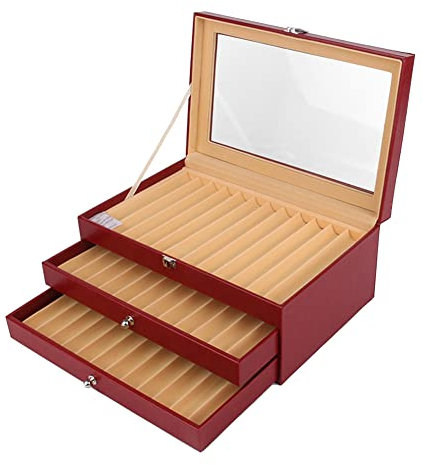 Lubrol 36 Slots Storage Box Display Pens Wood Box PU 3 Luxury Window Glass Pen Case Organizer Collection Pens 2