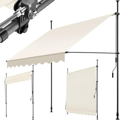 tectake® Toldo Terraza Manual Regulable en Altura con Manivela, Toldo Balcón sin Taladros, Extensible Terraza, Resistente a Rayos UV, Protección Solar y Repelente al Agua - 200 cm - Beige