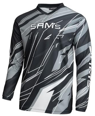 Sam's Herren Motocross-Shirt MX Jersey Langarm, Atmungsaktiv Dirt Enduro MTB Mountainbike Trikot, Schwarz Grau/LogoBig Weiß, 4XL, SMJ-01