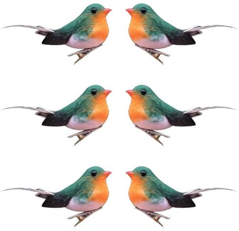 Vorkhuaeri Xmas Artificial Robin Clip On Glitter Bird, Christmas Tree Decor Ornament, Birds Crafts Decor Sets for Home Garden Party Gift (Robin)