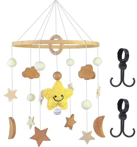 ZDNT Mobile Bébé Bois,Mobile Lit Bébé avec étoiles,Bébé Mobile,Musical Lit Bébé,Cloches de Lit Bébé,Pendentif suspendre Lit Bébé,Support Mobile Bébé Bois pour Fille Et Garçon,Décoration De Maison