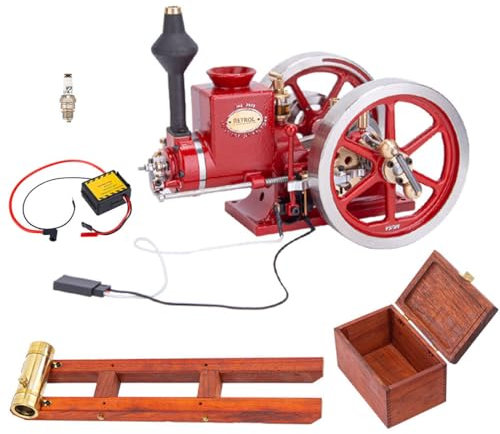 THEGO RETROL HM-01 Hit and Miss Engine Model+Base Equipment Box+Fuel Tank+Oil Pipe+Cdi Igniter+Spark Plug, One Key Start Science Metal Engine Educational Toy Creative Gift (Assembled Set）