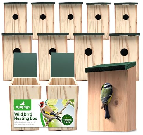 SOL 12pcs Wild Bird Nesting Box, 21.5x12x11.5cm Bird Box for Gardens Natural Look, Attracts Variety Small Birds, Durable Build with Ventilation Holes, Easy to Install & Weather Proof