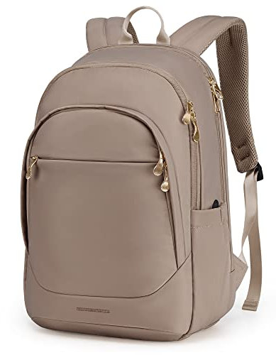 LIGHT FLIGHT Mochila de viaje para laptop de 17.3 pulgadas con agujero de carga USB, resistente al agua, mochila universitaria negra para el trabajo, champán