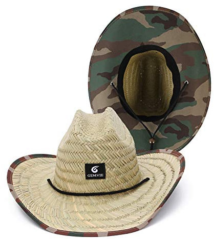 GEMVIE-Gorro Paja para Mujer y Hombre Sombrero de Salvavidas Paja Sombrero de Playa Protección Solar