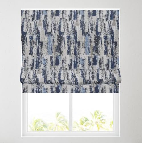 Barnes Blinds - Fully Lined Patterned Roman Blinds for Windows - Durable Fittings Easy Fit - Roman Blind (Abstract Blue 153cm)