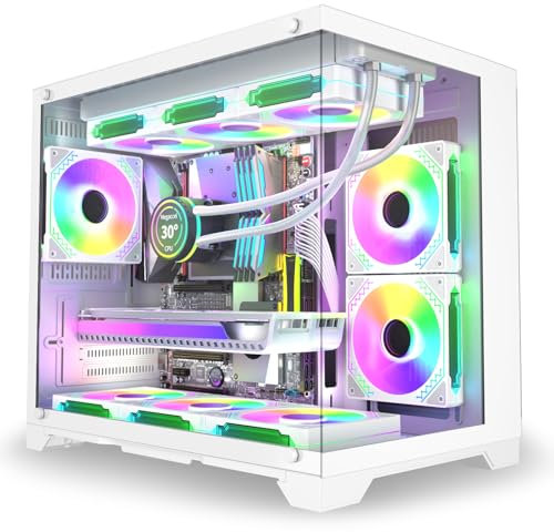 MATX PC Case, 6 ARGB Fans Pre-Installed, Type-C Gaming PC Case, 360mm Radiator Support, Tempered Glass Front & Side Panels, Mid Tower White Micro ATX Computer Case