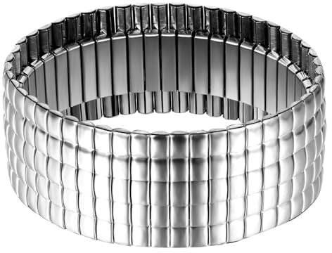 JewelryWe Damen Armreif Elastisch Armband: Silber Edelstahl Breit Stretch Armband Kariert Schlangenkette Armspange Dehnbar Stapelbar Manschette Schmuck Geschenk für Frauen Männer