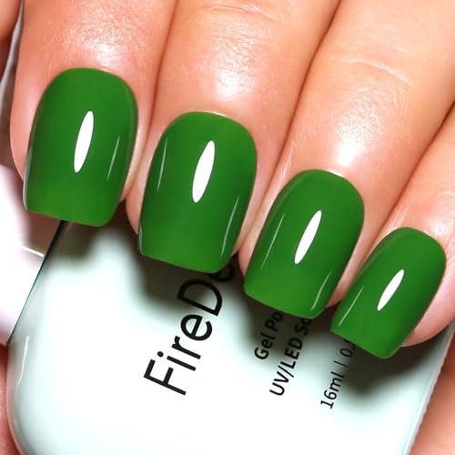 Firedeep Dark Olive Green Gel Nail Polish, 16ML Large Bottle Green Color UV/LED Soak Off Gel Polish for Autumn and Winter 1Pcs