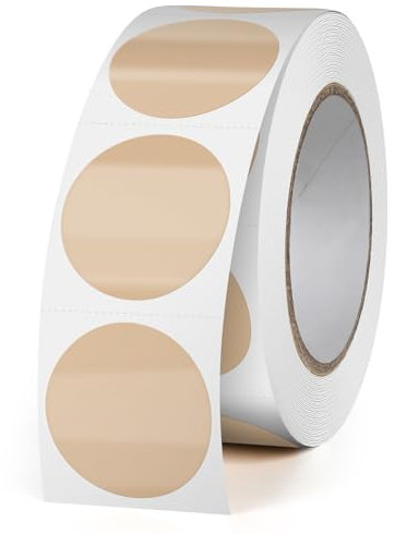 FINDAT 500 Stück Khaki 25 mm Runde Thermo-Etiketten Rollen Selbstklebende Drucker-Etiketten Kreis Vinyl Wasserdicht Klebepunkte Aufkleber für Büro Logo Design QR Versand Brown