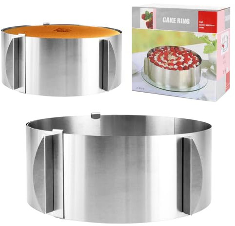 LDHHYH Lot de 2 cercles à tarte réglables de 8,5 cm de haut, en acier inoxydable, hauteur réglable de 16 à 30 cm, anneau à gâteau réglable avec 2 clips de fixation, anneau à gâteau réglable